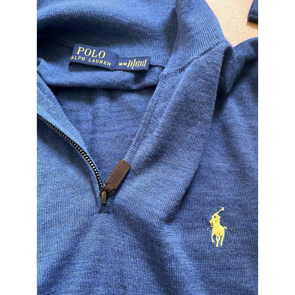 Polo Ralph Lauren Merino Wool Quarter Zip Sweater Heathered Blue M Italian Yarn - Picture 7 of 16